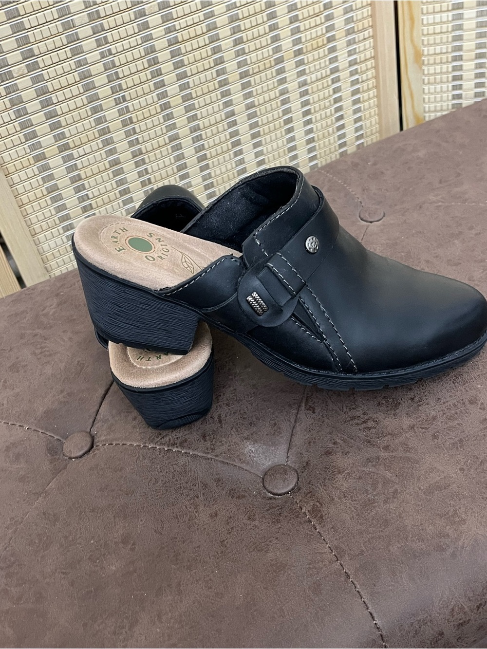 Black Leather Slide mules